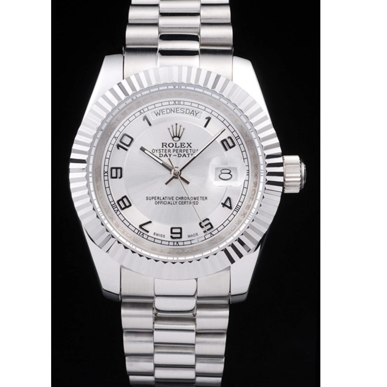 MiroTime 1029 Rolex Day-Date Polished Stainless Steel White Dial